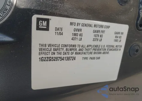 2005 Pontiac G6 from USA, damaged, VIN 1G2ZG528754138724